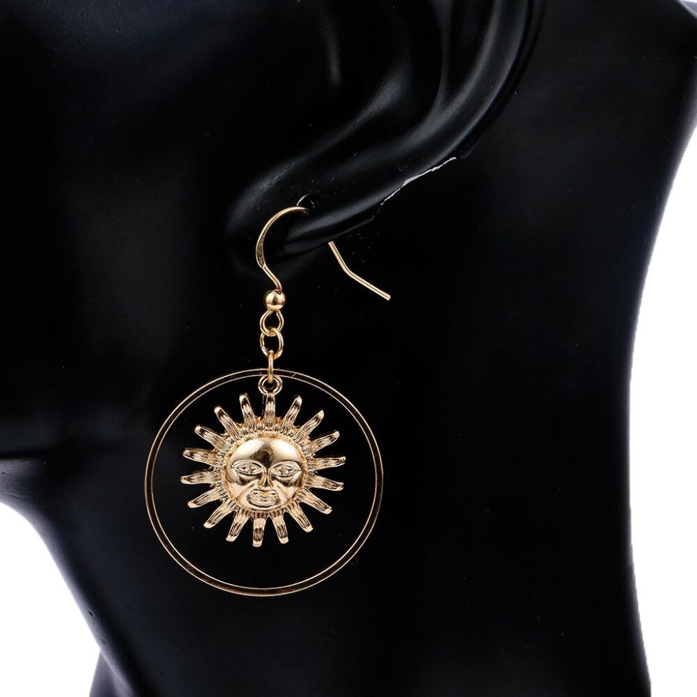 NEW! Gold Summer Sun Dangle Hoop Earrings